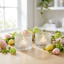 Artikel Glasskål fyrfadsstage retro diamant klar Ø10,5cm 2stk