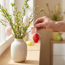 Artikel Påskeæg til at hænge op med blomster Påskepynt 6cm 12stk