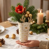 Artikel Rensdyrplantekrukke, adventsdekoration, metaldekoration, plantekasse til jul hvid, gylden H28cm Ø8,5cm