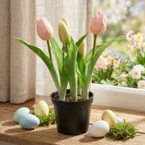 Artikel Tulipan pink, grøn i potte Kunstig potteplante dekorativ tulipan H23cm