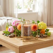 Artikel Dekorativ lysestage guld metal lanterne glas 12×12×13cm