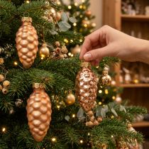 Artikel Julekogler glaskogler glaspynt abrikos H6,5cm 10 stk