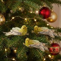 Artikel Juledekorationsfugl på klips, grøn, glitter, 12 cm, 6 stk. assorteret
