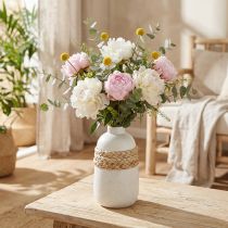 Artikel Blomstervase hvid keramik og søgræs vase sommerdekoration H17,5cm