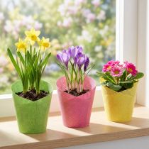 Artikel Plantekasse papir vævet pink, gul, grøn Ø7cm H13cm 12stk