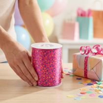 Artikel Krøllebånd gavebånd pink med prikker 10mm 250m