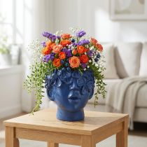 Artikel Plantehoved Polyresin Bust Plantekasse Blå 13,5×13×14cm