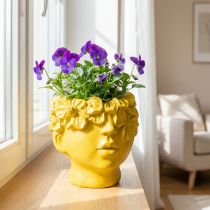 Artikel Plantehoved buste polyresin plantekasse gul 13,5×13×14cm