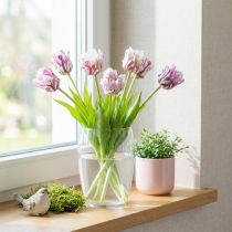 Artikel Tulipaner kunstige papegøje tulipaner lilla buket med 5 blomster 40cm