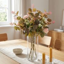 Artikel Kunstige eukalyptusgrene med lyserøde blomster, 45 cm, 3 stk.