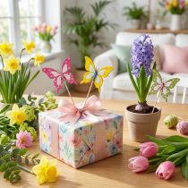 Artikel Blomsterpinde, hobbyartikler, sommerfuglemotiv til dekoration af gaveindpakning, 28,5 cm, 12 stk.