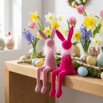 Artikel Påskeharefigur med fjerboa, hyldesiddende, dekorativ påskefigur, 27 cm, 2 stk.