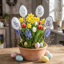 Artikel Blomsterprop metal dekorative æg med påskeharer 5×7cm 8 stk