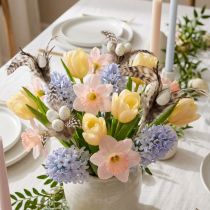 Artikel Dekorative pæle til fjergrene med naturlige fjer, påskedekoration til elegante arrangementer, 37 cm, 12 stk.