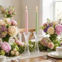 Artikel Lysestage i glas, klar, pind, lysestage, riller, H20cm, 2 stk.