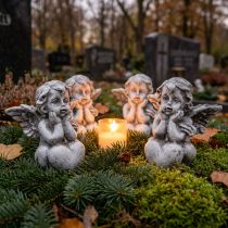 Artikel Lille engel med hjerte gravdekoration figur grå H5,5cm 6 stk