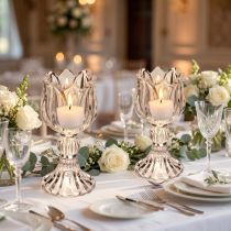 Artikel Glaslysestager med blomstermønster til elegant borddekoration, 14 cm, 2 stk.