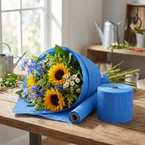 Artikel Blomstercrepe blå B10cm gramvægt 128g/kvm L250cm 2 stk.