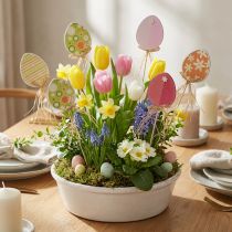 Artikel Påskeæg dekoration, blomsterprop påsketræ, påskeprop 31,5cm 12stk