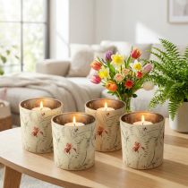Artikel Dekorativ glaslanterne med blomstermotiv til atmosfæriske boligtilbehør, 8 cm, 4 stk.