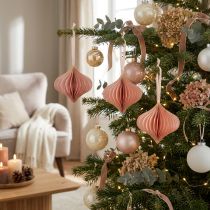 Artikel Papir julepynt, vintage pink abrikos, Ø8 cm, sæt med 4