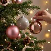 Artikel Julekugler lyserøde grå glaskugler Ø7,5 cm 14 stk.