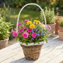 Artikel Håndtagskurv, naturkurv til udplantning, blomsterkurv rund natur, hvid H49cm Ø23,5cm