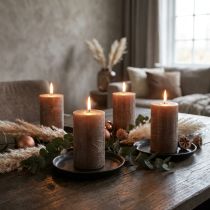 Artikel Moderne bloklys, sæt med 4 i kobberbrun metallic, Ø70x100mm - Elegante, ensfarvede lys til stilfuld dekoration