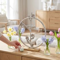 Artikel Borddekorationsfjeder, dekorativ ring fugl deco sølv H32,5cm