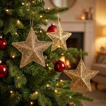 Artikel Juletræspynt, adventspynt, stjernevedhæng gyldent B20,5 cm 6 stk.