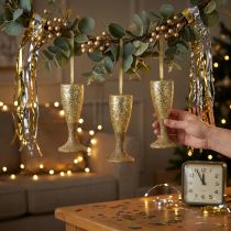 Artikel Champagneglasophæng lys guld nytårsaften dekoration 15cm 3 stk
