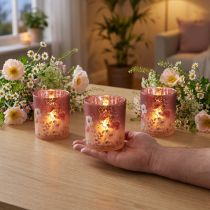 Artikel Elegant lysestage med blomstermotiver til stemningsfuld rumindretning, 8 cm, 4 stk.