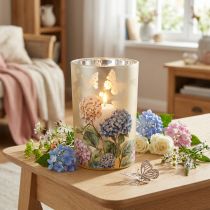 Artikel Glasfyrfadsstage med blomstermotiv til harmoniske øjeblikke, 18 cm