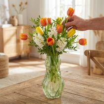 Artikel Glasvase med præget tulipandesign til harmonisk rumdesign, 30 cm