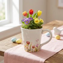 Artikel Keramisk urtepotte med blomstermotiv til nostalgisk forårsdekoration, planteelskere, 10,5 cm