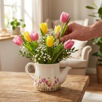 Artikel Keramisk kande med blomstermotiv til forårsdetaljer i opholdsstuen 20 cm
