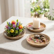 Artikel Trætallerkener med blomster og sommerfugle, naturlyserød, Ø15 cm, 3 stk.