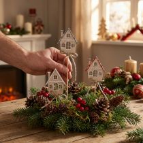 Artikel Pyntestik juledekoration huse træ 4,5x5cm 12 stk
