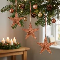 Artikel Dekorativ stjerne til at hænge, adventsdekoration, metal vedhæng kobberfarvet 12 × 13cm 3stk