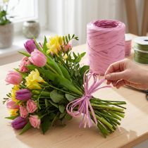 Artikel Raffia multifarvet gavebånd pink-pink, blomsterhandlerartikler, dekorativt bånd L200m