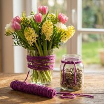 Artikel Uldsnor, lilla, 55m dekorativ snor til blomster og hobbyartikler