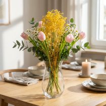 Artikel Tørret blomsterbuket med babyånde. Dekorative blomstrende grene, der er velegnede til sæsonbestemt bordpynt. 70 cm.
