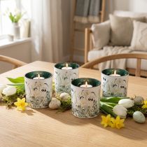 Artikel Dekorativ glaslanterne med bladdesign til stilfulde boligtilbehør, 8 cm, 4 stk.