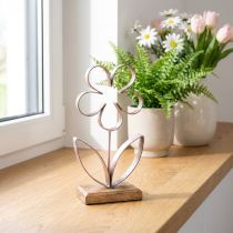 Artikel Metal dekoration Blomst på træbase Gammel Pink Sølv H29cm
