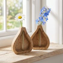 Artikel Mini vase glas reagensglas klar træ dekoration natur H17cm 2stk