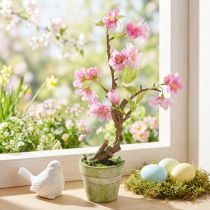 Artikel Kunstigt mandeltræ i potte med lyserøde blomster H28cm