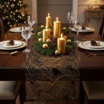 Artikel Organza bordløber sort-guld – elegant dekorativ stofrulle med bladmønster 48 x 450 cm