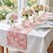 Artikel Bordbånd blomstermønster bordløber bomuld pink 15cm 3m