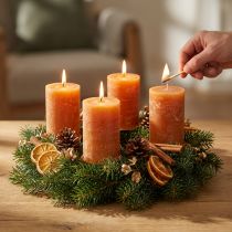 Artikel Bloklys, mørk orange, ensfarvet, Solnedgangsdesign, 60x100 mm, 4 stk., rustik, sommer, efterår, advent