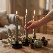 Artikel Snoede stearinlys spirallys grågrønne Ø1,4cm H18cm 4 stk.